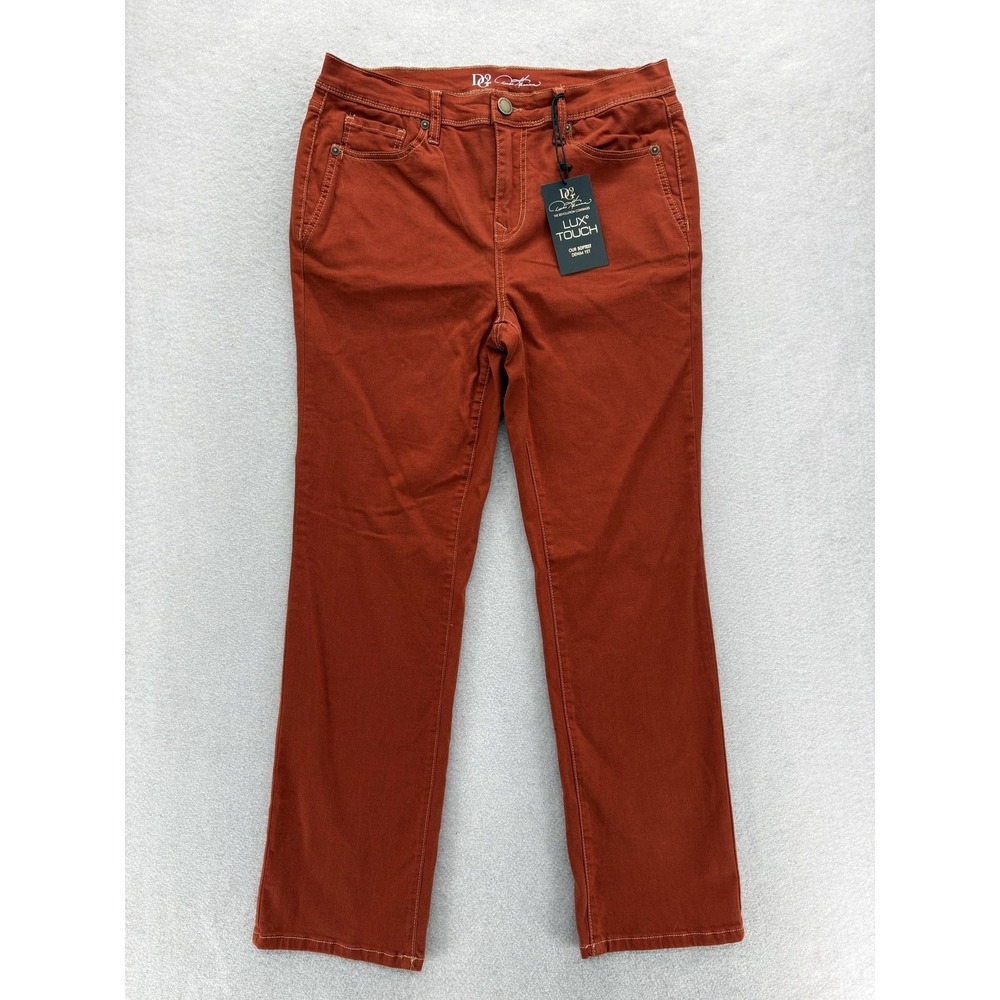 DG2 Diane Gilman Lux Touch Straight Jeans Womens 14 Orange Mid Rise Stretch NWT